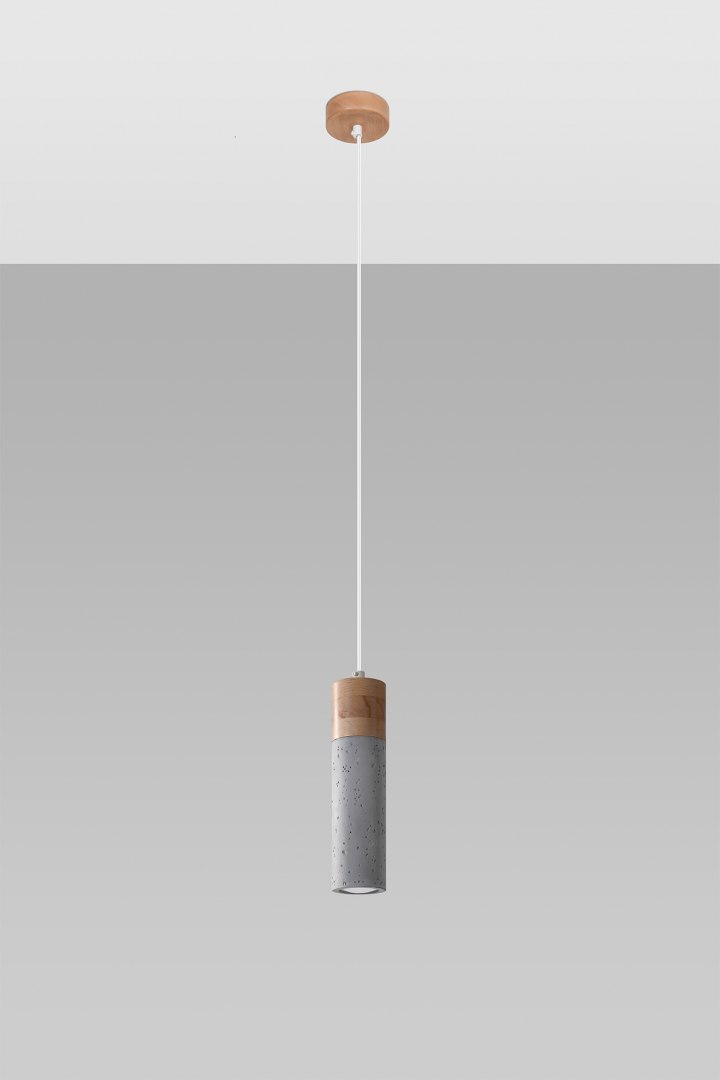Lampa wisząca ZANE 1 szara drewno beton pojedyncza tuba - Sollux Lighting - wizualizacja