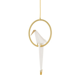 Lampa wisząca LORO 1 CIRCLE złota biały ptak motyw zwierzęcy - LED King Home