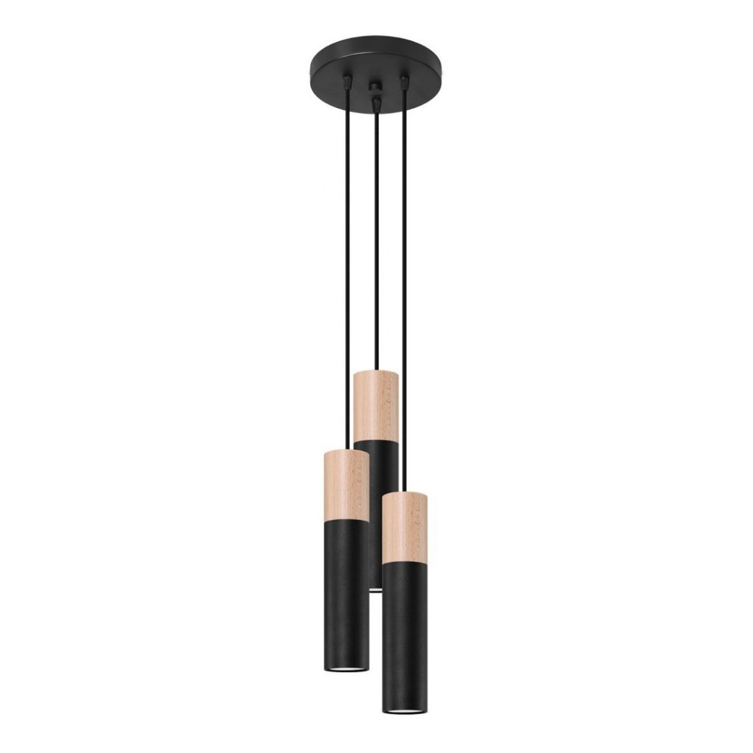 Lampa wisząca PABLO 3P czarna drewniana potrójny zwis trzy tuby - Sollux Lighting Lampa wisząca PABLO 3P czarna drewniana potrójny zwis trzy tuby - Sollux Lighting