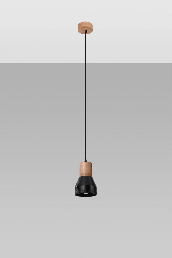 Lampa wisząca QUBIC czarna drewniana pojedyncza - Sollux Lighting - wizualizacja