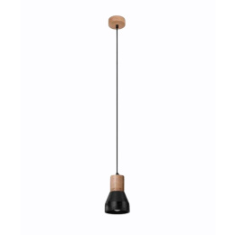 Lampa wisząca QUBIC czarno drewniana pojedyncza betonowa - Sollux Lighting