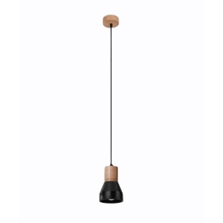 Lampa wisząca QUBIC czarno drewniana pojedyncza betonowa - Sollux Lighting