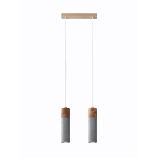 Lampa wisząca ZANE 2 drewno beton podwójny zwis tuba - Sollux Lighting