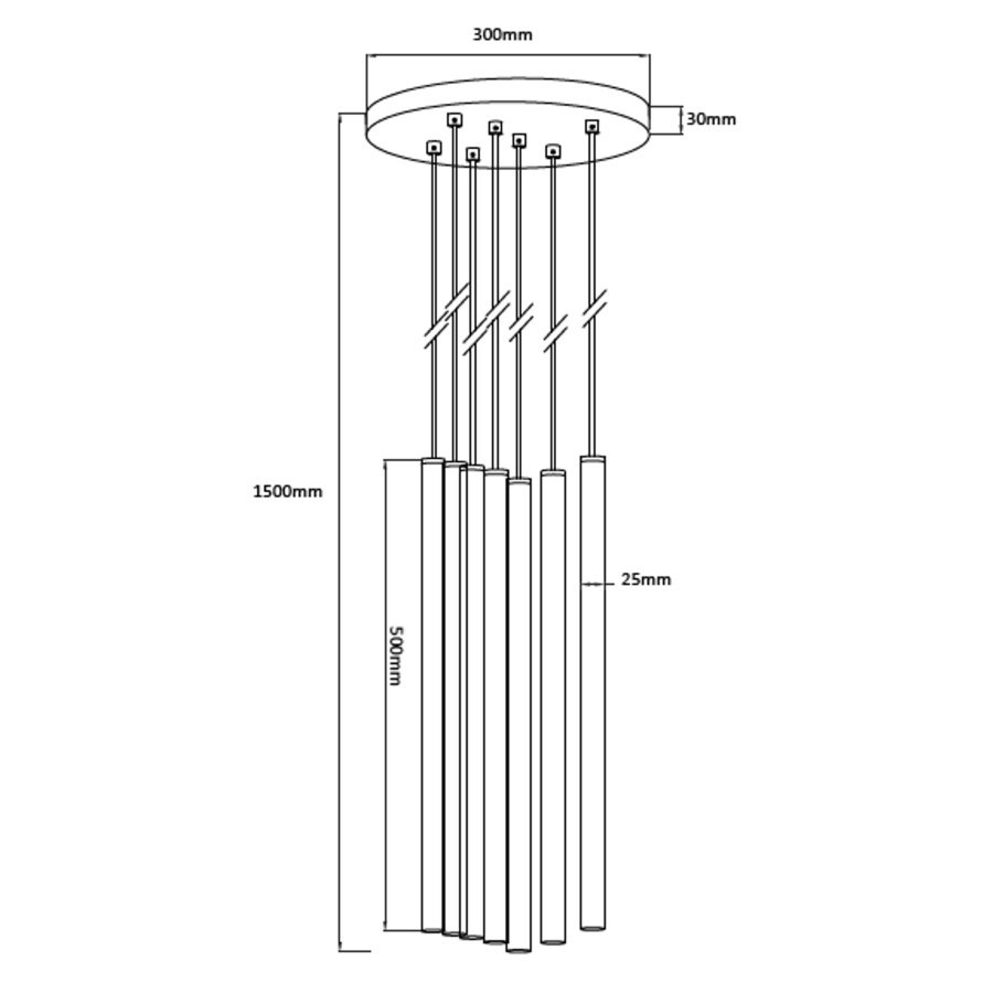 Lampa wisząca LUNGO 7 czarna - Light Prestige - wymiary rysunek techniczny Lampa wisząca LUNGO 7 czarna - Light Prestige - wymiary rysunek techniczny