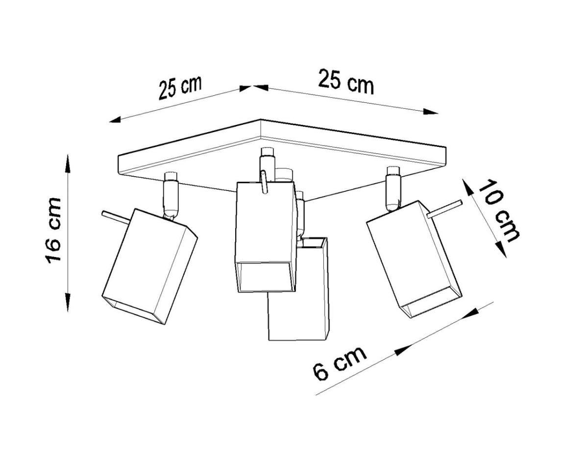 Plafon MERIDA 4 biały stal lampa sufitowa - Sollux Lighting - rysunek techniczny Plafon MERIDA 4 biały stal lampa sufitowa - Sollux Lighting - rysunek techniczny