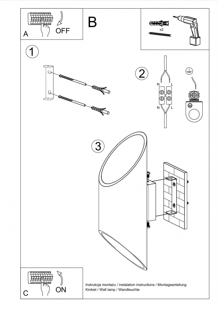 Kinkiet aluminiowy PENNE 30 czarny lampa ścienna dekoracyjna - Sollux Lighting - instrukcja montażu Kinkiet aluminiowy PENNE 30 czarny lampa ścienna dekoracyjna - Sollux Lighting - instrukcja montażu