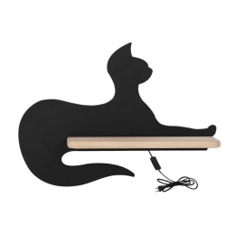 Kinkiet lampka dla dziecka LED z półką CAT czarny kot siedzący z kablem - Candellux Lighting