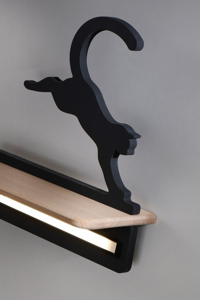 Kinkiet lampka dla dziecka LED z półką CAT czarny kot skaczący z kablem - Candellux Lighting Kinkiet lampka dla dziecka LED z półką CAT czarny kot skaczący z kablem - Candellux Lighting