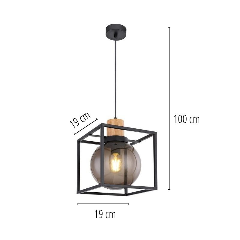 Lampa wisząca RETRO 1 czarna metalowa klatka dymiony klosz - Candellux Lighting - wymiary rysunek techniczny Lampa wisząca RETRO 1 czarna metalowa klatka dymiony klosz - Candellux Lighting - wymiary rysunek techniczny