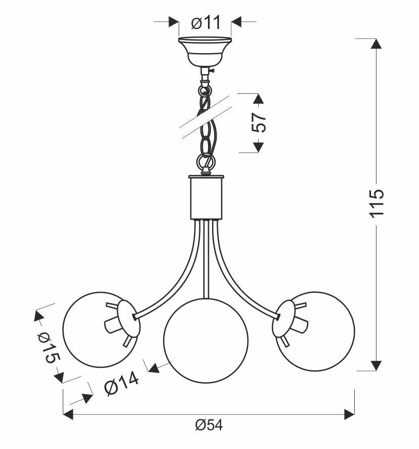 Lampa wisząca DANI 3 - wymiary rysunek techniczny