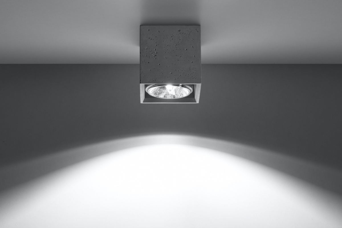 Plafon VALDE 140 beton kwadrat oświetlenie sufitowe natynkowe surowe - Sollux Lighting - lampa zapalona