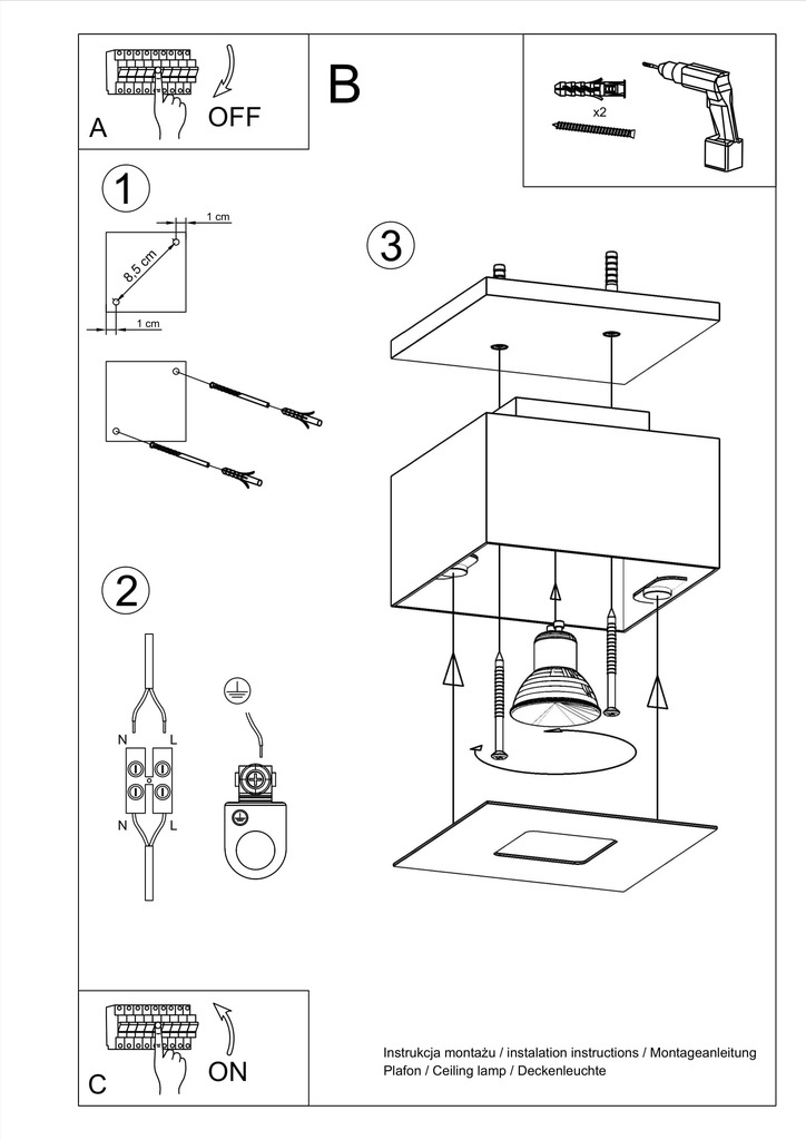 Plafon stalowy MONO 1 biały lampa sufitowa nowoczesna - Sollux Lighting - instrukcja montażu Plafon stalowy MONO 1 biały lampa sufitowa nowoczesna - Sollux Lighting - instrukcja montażu