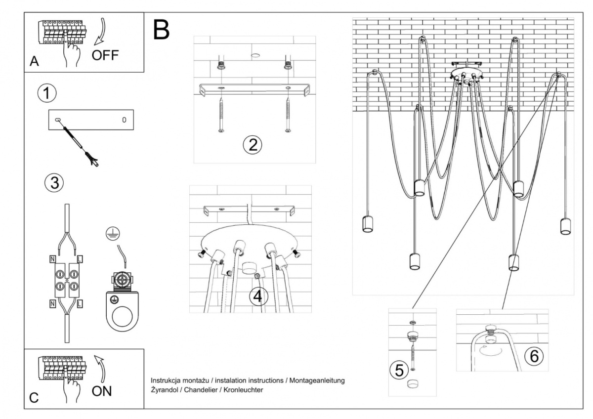 Żyrandol EDISON 5 czarny lampa sufitowa podwieszana pająk pięć żarówek - Sollux Lighting - instrukcja montażu Żyrandol EDISON 5 czarny lampa sufitowa podwieszana pająk pięć żarówek - Sollux Lighting - instrukcja montażu