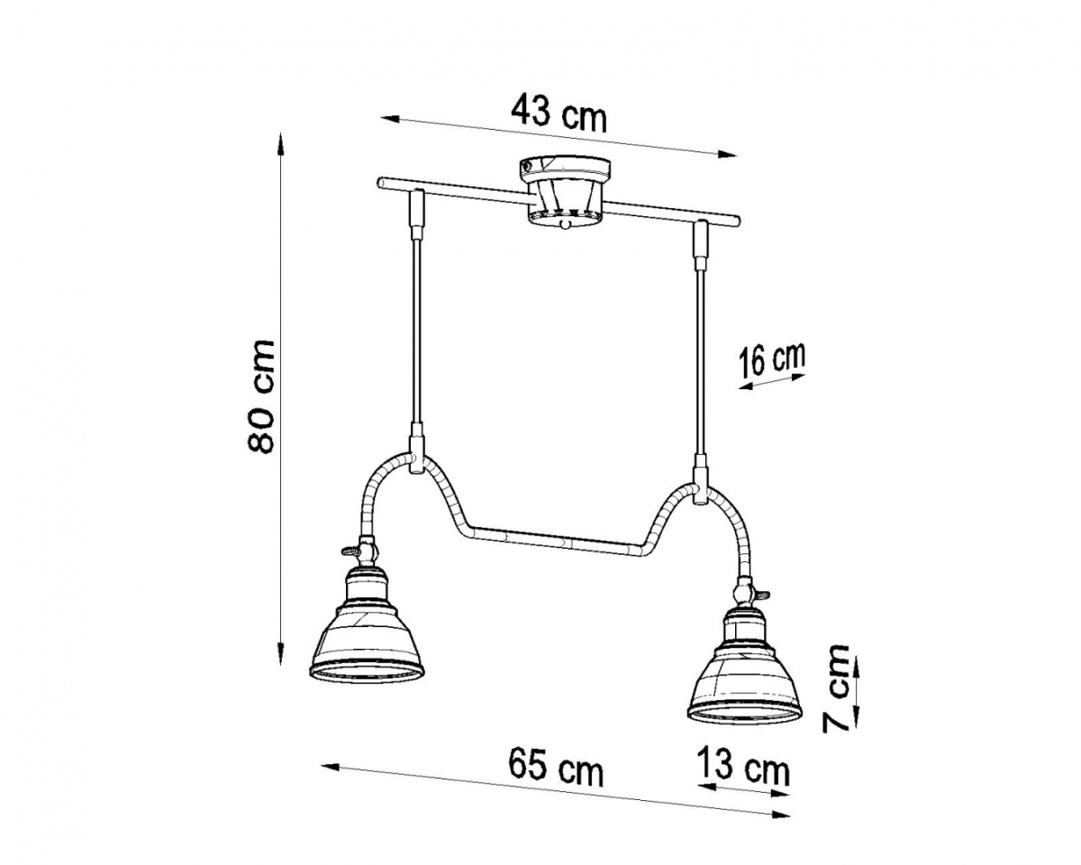Lampa wisząca MARE 2 czarna podwójna industrialna zwis nad stół - Sollux Lighting - rysunek techniczny