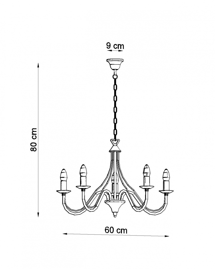 Żyrandol MINERWA 5 biały stal oświetlenie sufitowe lampa wisząca świeczki - Sollux Lighting - rysunek techniczny