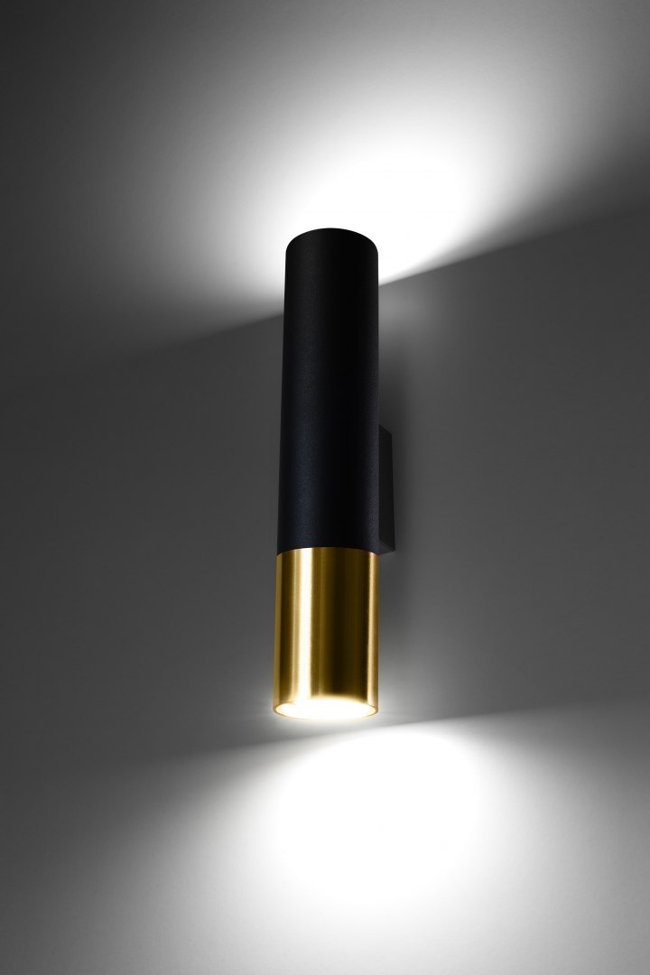 Kinkiet LOOPEZ czarny / złoty tuba góra dół - Sollux Lighting