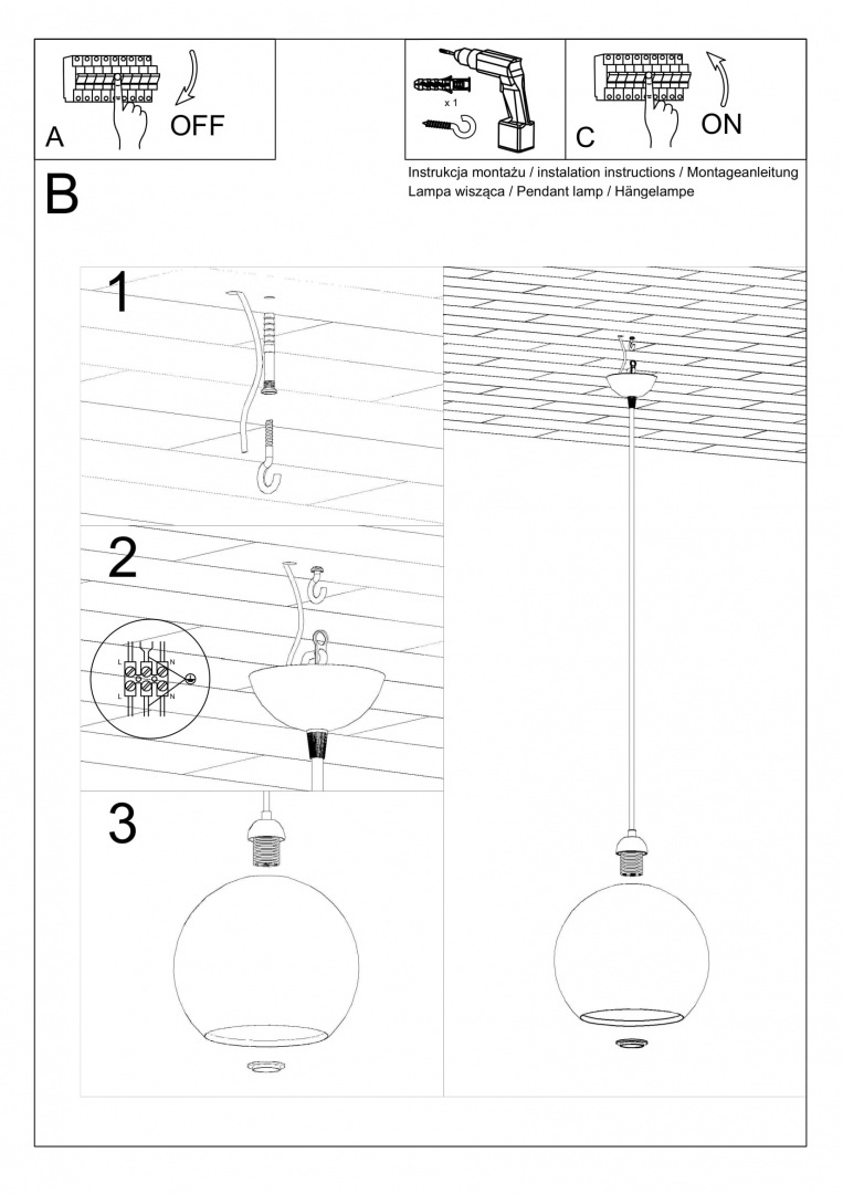 Lampa wisząca Ball Sollux Lighting instrukcja montażu Lampa wisząca Ball Sollux Lighting instrukcja montażu