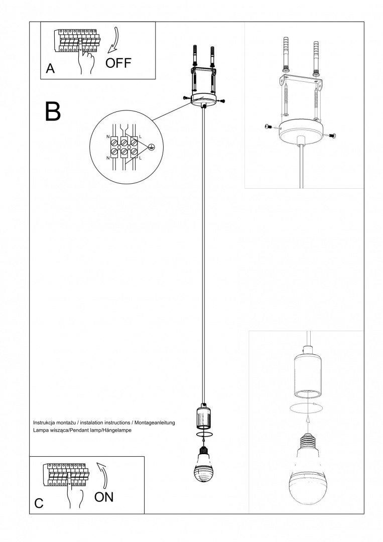 Lampa wisząca EDISON biała - Sollux Lighting - instrukcja montażu
