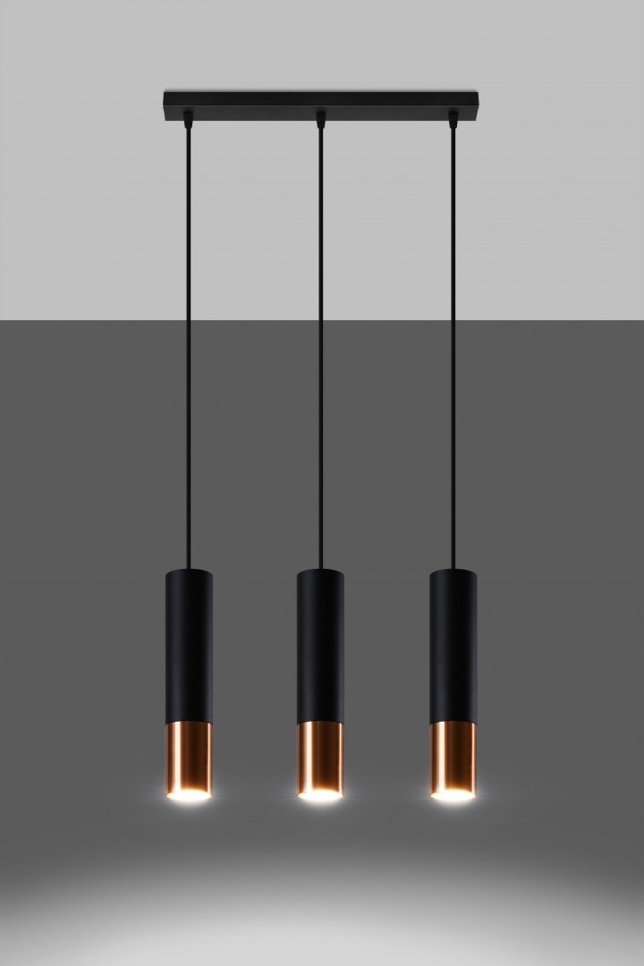 Lampa wisząca LOOPEZ 3L czarny / miedź potrójny zwis - Sollux Lighting