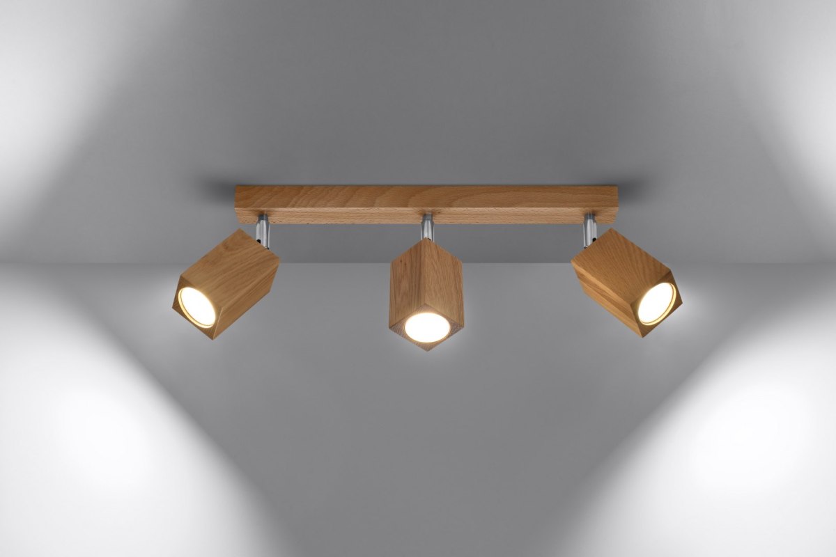 Lampa sufitowa KEKE 3 dębowa regulowana drewniana potrójna na listwie - Sollux Lighting