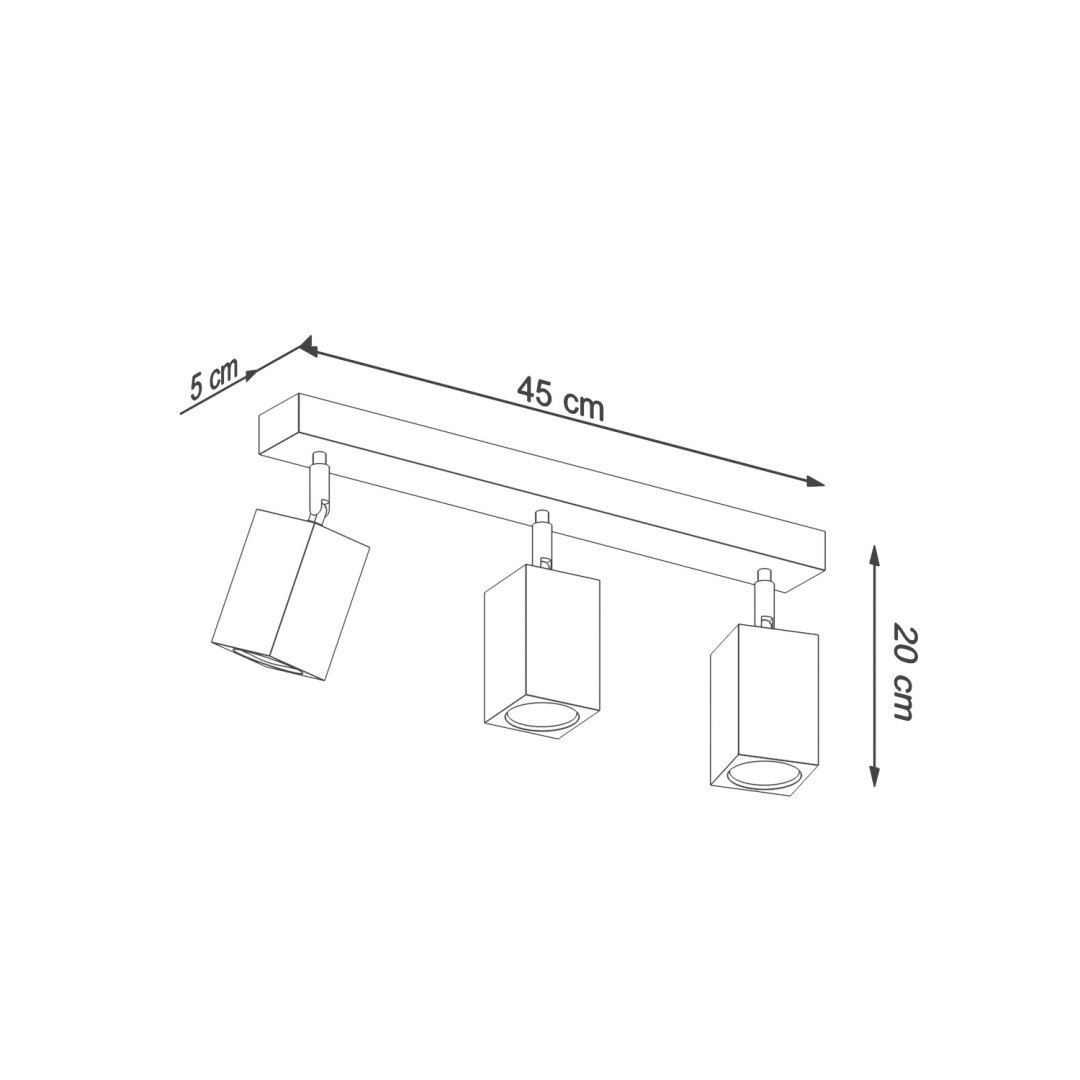 Lampa sufitowa KEKE 3 dębowa regulowana drewniana potrójna na listwie - Sollux Lighting - rysunek techniczny