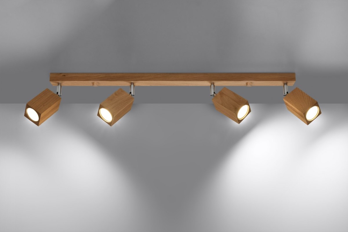 Plafon KEKE 4 dąb lampa sufitowa, styl skandynawski, regulowany, na listwie - Sollux Lighting - wizualizacja
