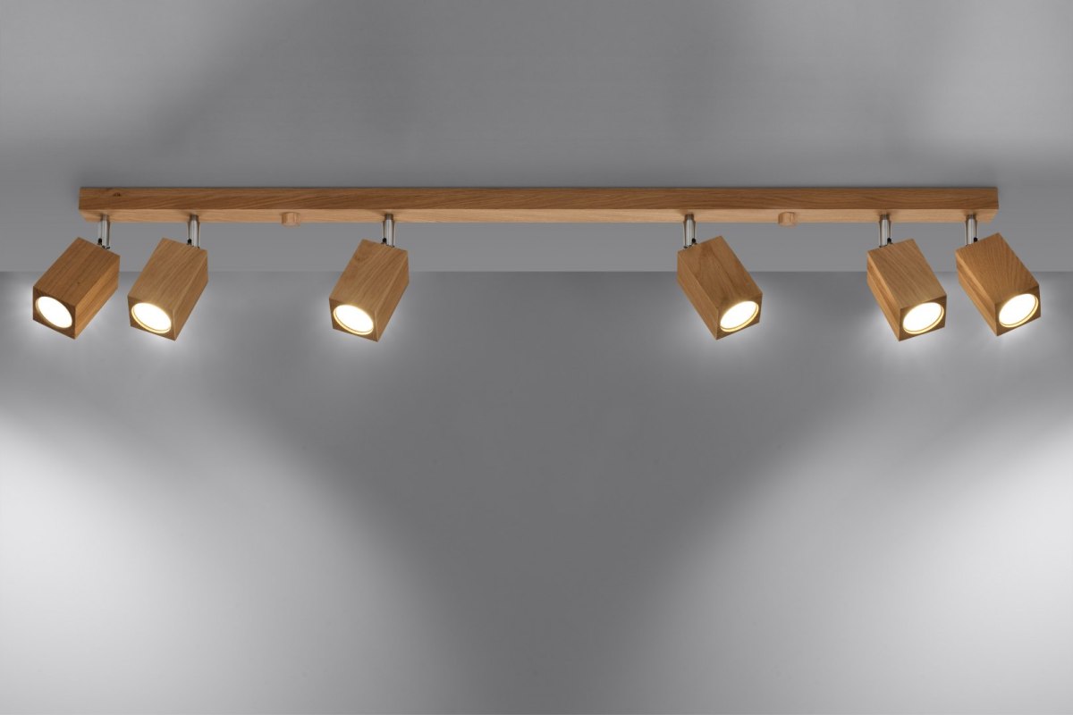 Lampa sufitowa KEKE 6 dębowa drewniana na długiej listwie - Sollux Lighting