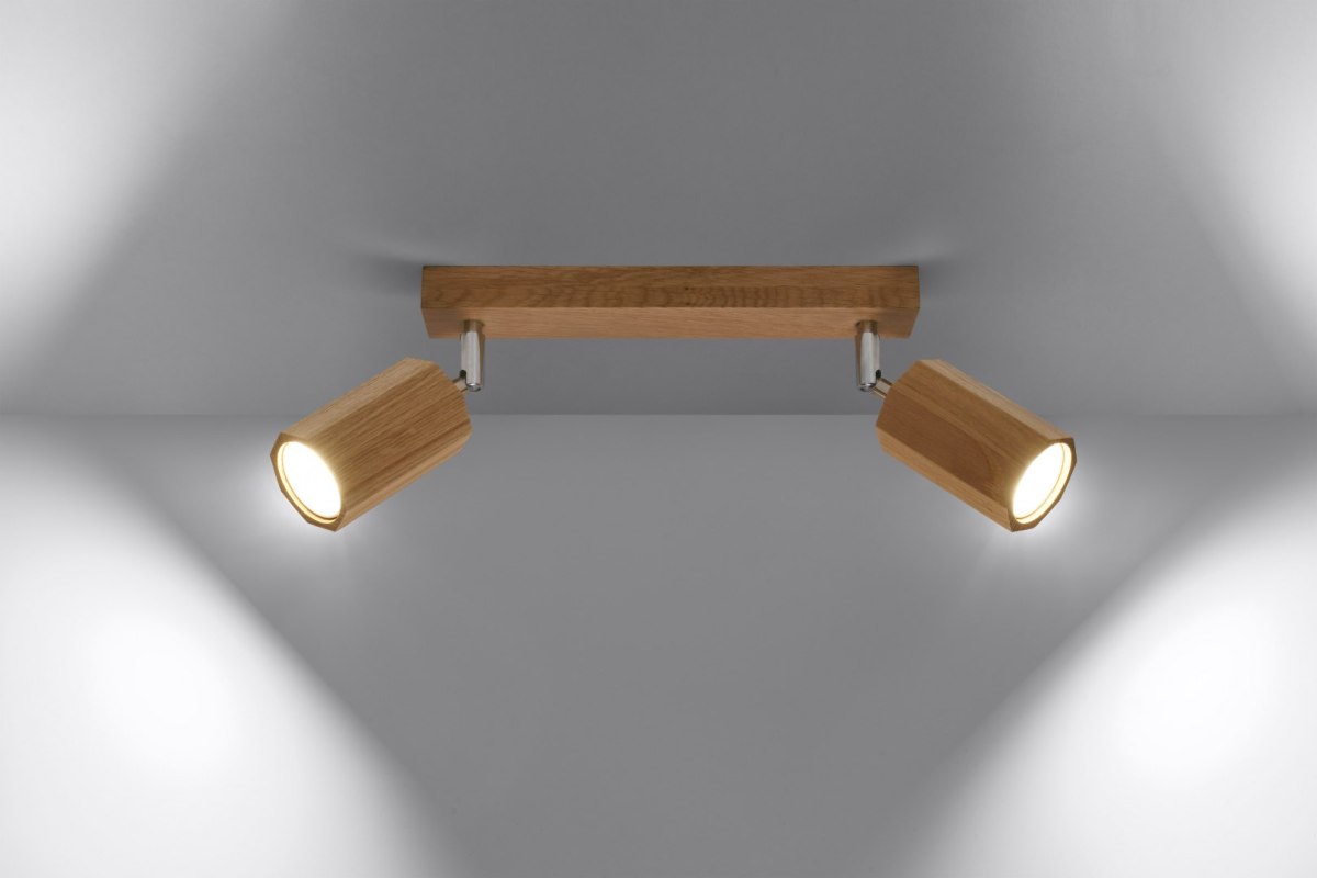 Plafon ZEKE 2 podwójna, drewniana, dębowa, w stylu skandynawskim, regulowane tuby, spot - Sollux Lighting - wizualizacja