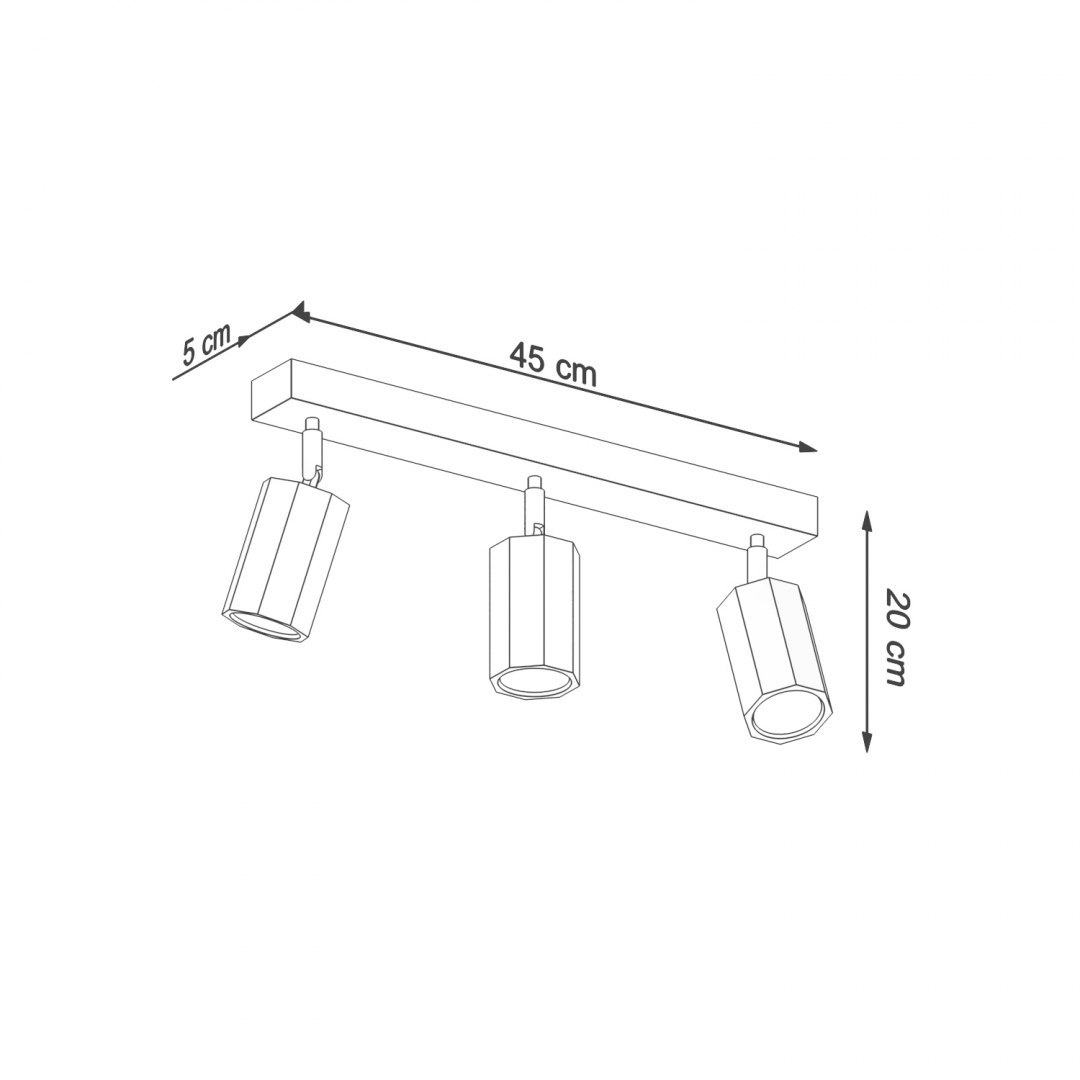Plafon ZEKE 3 dąb lampa sufitowa, styl skandynawski, 3 regulowane tuby, na listwie - Sollux Lighting - rysunek techniczny Plafon ZEKE 3 dąb lampa sufitowa, styl skandynawski, 3 regulowane tuby, na listwie - Sollux Lighting - rysunek techniczny