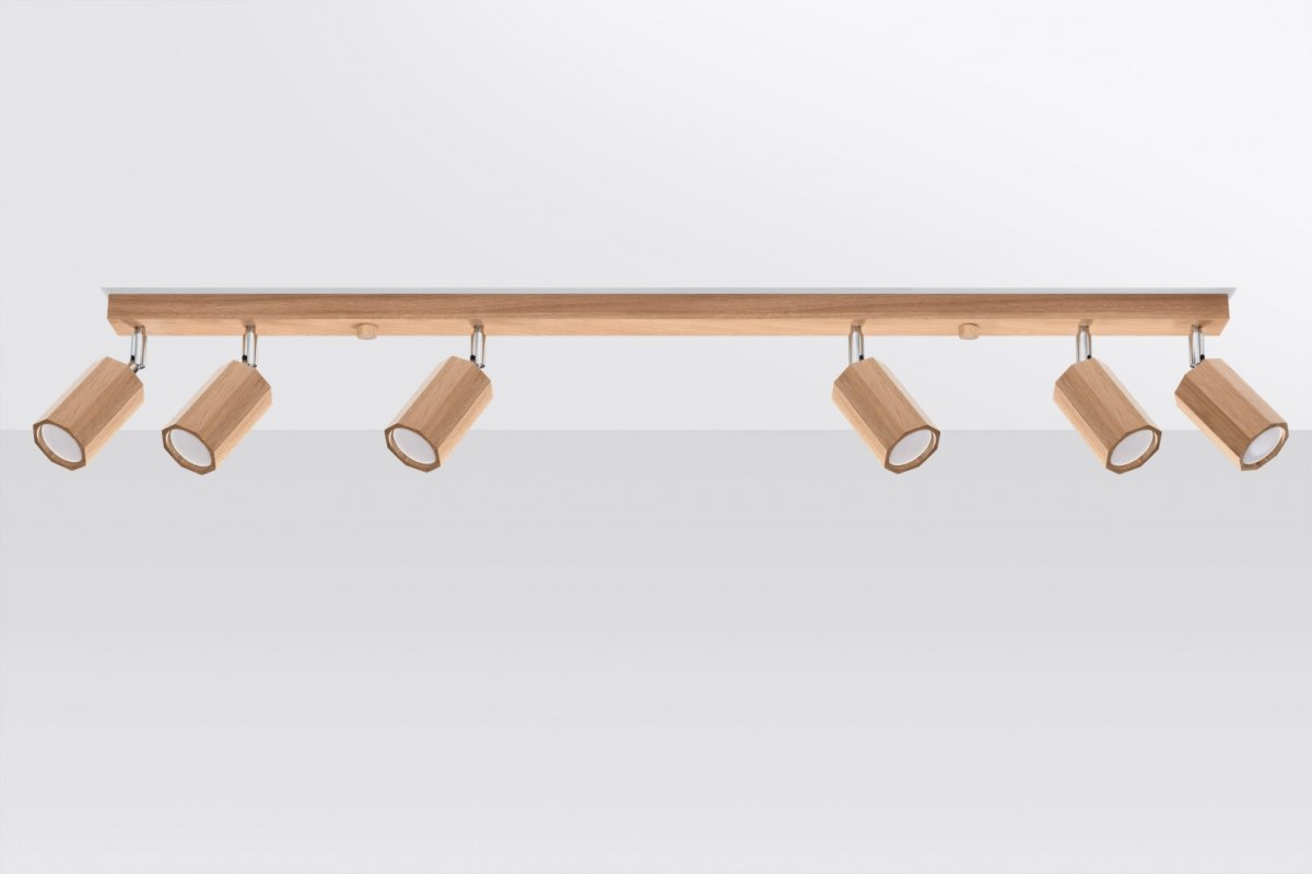 Plafon ZEKE 6 dąb lampa sufitowa, styl skandynawski, regulowane tuby, na listwie - Sollux Lighting - wizualizacja Plafon ZEKE 6 dąb lampa sufitowa, styl skandynawski, regulowane tuby, na listwie - Sollux Lighting - wizualizacja