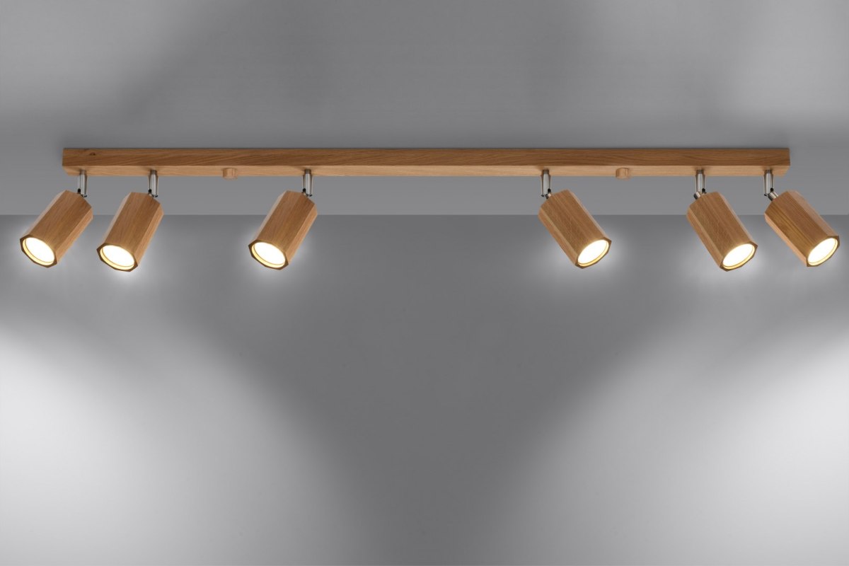 Plafon ZEKE 6 dąb lampa sufitowa, styl skandynawski, regulowane tuby, na listwie - Sollux Lighting - wizualizacja
