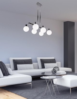 Lampa wisząca MALDUS 6 chrom / białe klosze kule nad stół - Candellux Lighting