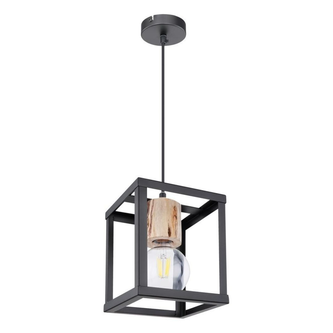 Lampa wisząca RETRO 1 czarna z drewnianym akcentem w stylu loft - Candellux Lighting