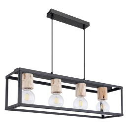 Lampa wisząca RETRO 4 czarna z drewnianym akcentem w stylu loft - Candellux Lighting