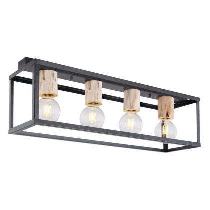 Plafon sufitowy RETRO 4 czarny metal drewno w stylu loft - Candellux Lighting