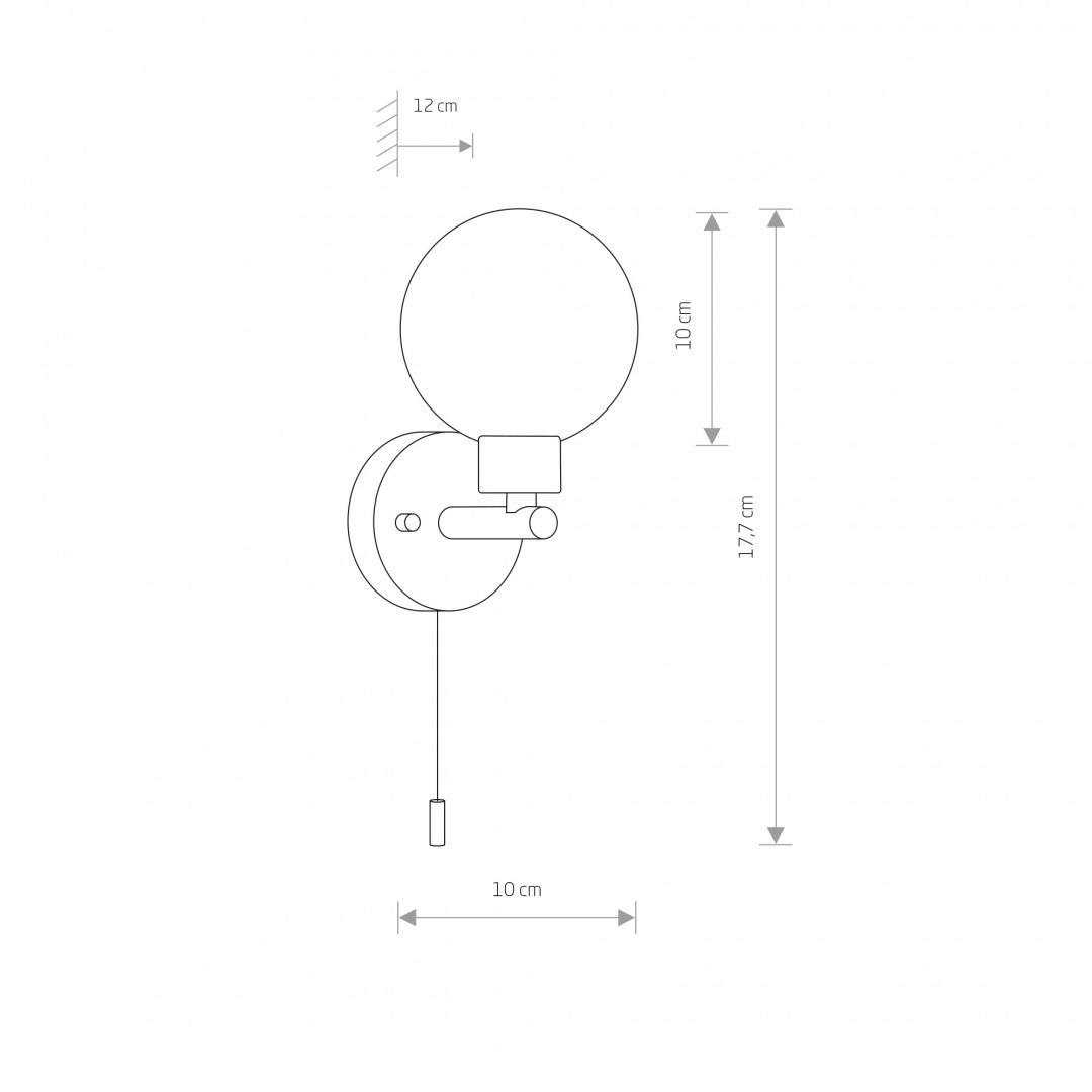 Kinkiet SIMI czarny stalowy szklany biały klosz do łazienki IP44 - Nowodvorski Lighting - rysunek techniczny