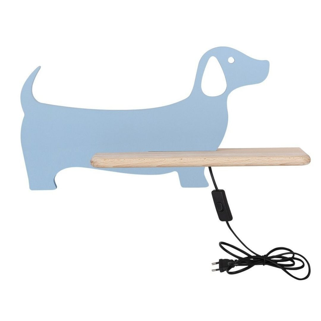 Kinkiet lampka dla dziecka LED z półką DOG niebieski pies z kablem i wtyczką - Candellux Lighting