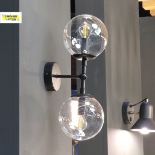 Kinkiet podwójny Dorado 2 czarny transparentne kuliste klosze - Light Prestige