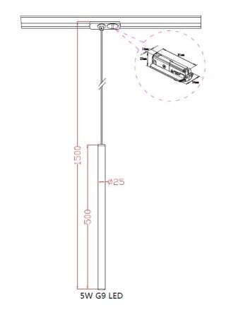 Lampa szynowa LUNGO 1 złota 1F wisząca do systemu szynowego 1-fazowego - Light Prestige
