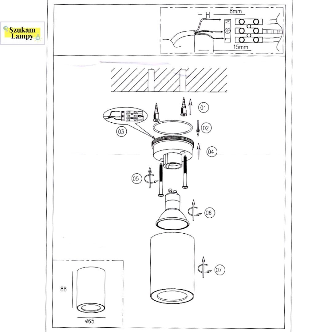 Oprawa natynkowa FARO czarna IP65 tuba do łazienki - Light Prestige - instrukcja montażu
