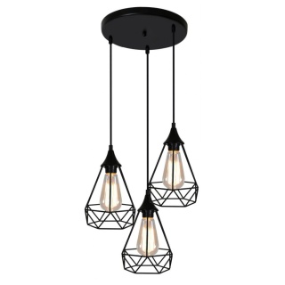 Lampa wisząca GRAF 3 potrójna talerz czarna druciana loft - Candellux Lighting