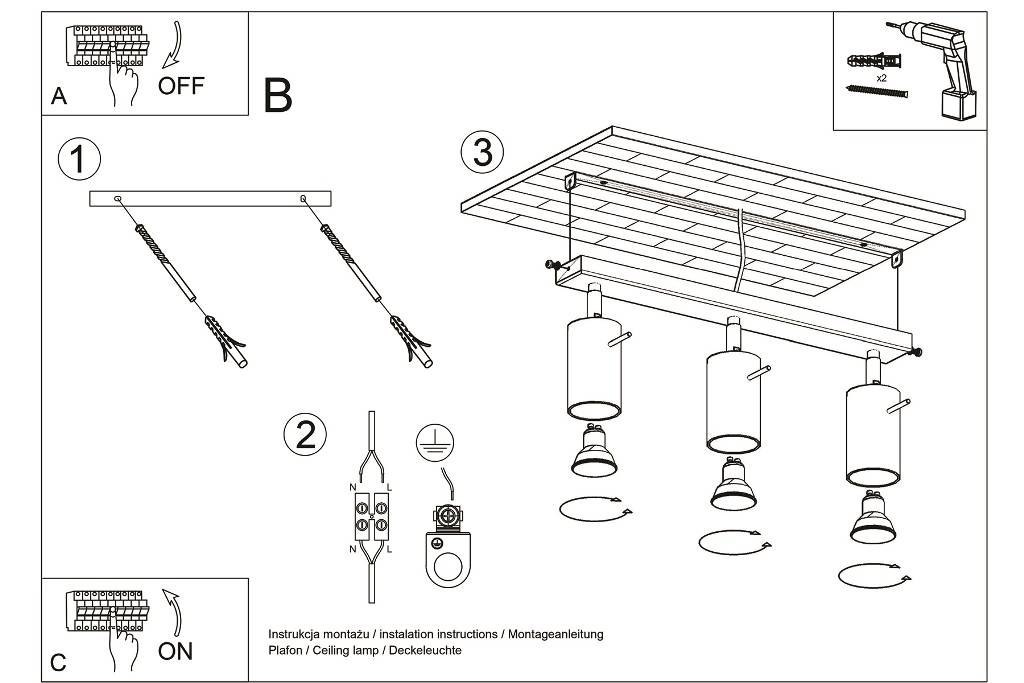 Plafon NERO 3 czarny / chrom potrójny na listwie - Sollux Lighting Plafon NERO 3 czarny / chrom potrójny na listwie - Sollux Lighting