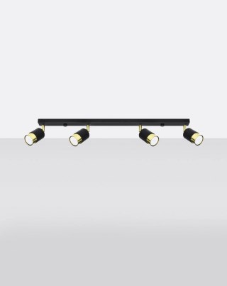 Plafon NERO 4 czarny / złoty regulowane tuby na listwie - Sollux Lighting