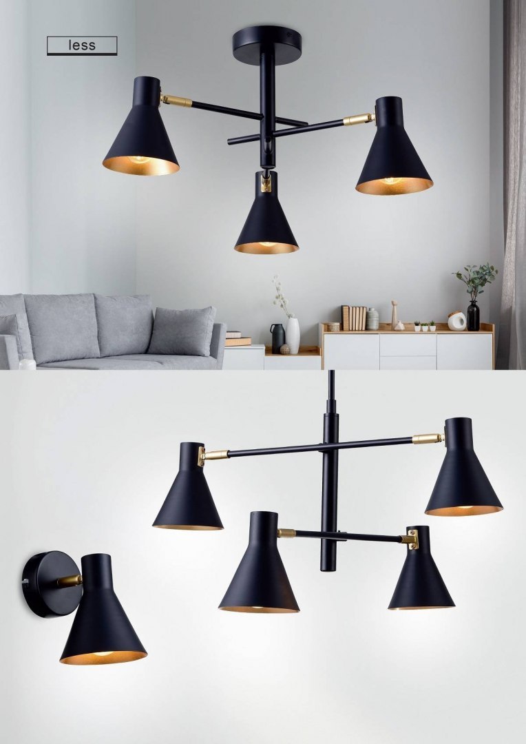 Kinkiet czarno-złoty pojedynczy regulowany ścienny Less - Candellux Lighting Kinkiet czarno-złoty pojedynczy regulowany ścienny Less - Candellux Lighting