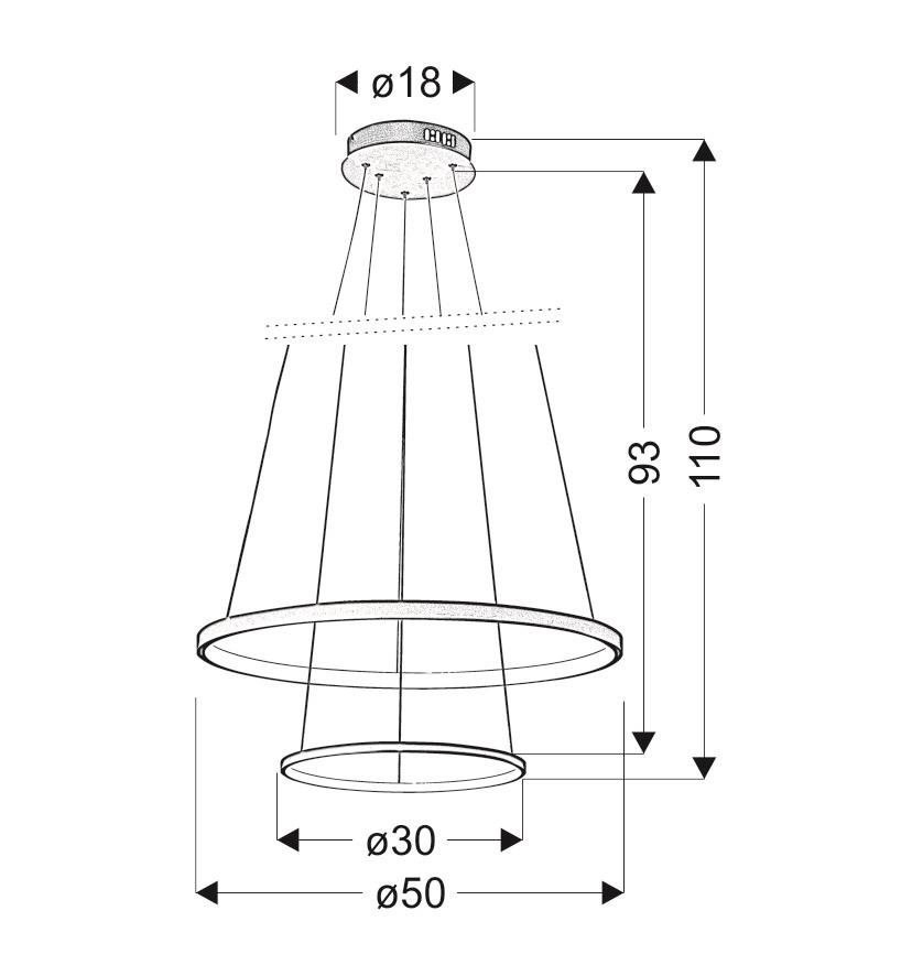 LUNE 50/30 chrom LED podwójna ringi obręcze - Candellux Lighting - rysunek techniczny wymiary wysokość szerokość