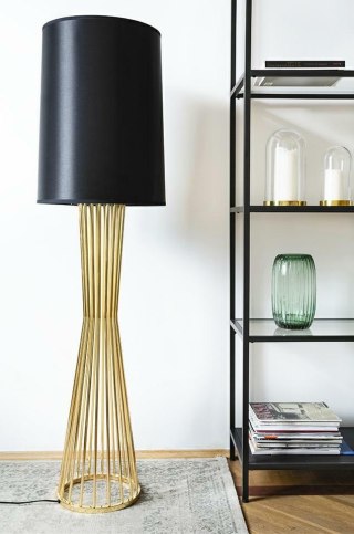 Lampa podłogowa HOLMES złota z czarnym kloszem - King Home