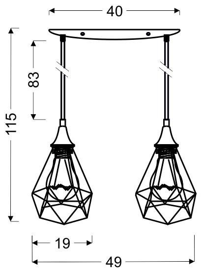 Lampa wisząca GRAF 2 podwójny zwis na listwie czarna druciana loft - Candellux Lighting