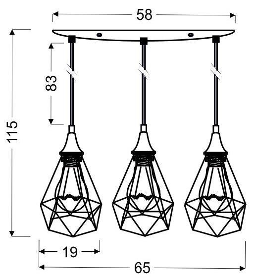 Lampa wisząca GRAF 3 potrójny zwis na listwie czarna druciana loft - Candellux Lighting