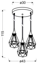 Lampa wisząca GRAF 3 potrójna talerz czarna druciana loft - Candellux Lighting