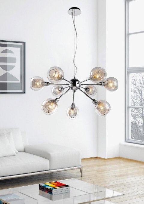 Lampa wisząca DIXI chromowa szklany klosz z koszyczkiem 9x40W - Candellux Lighting - we wnętrzu - w salonie